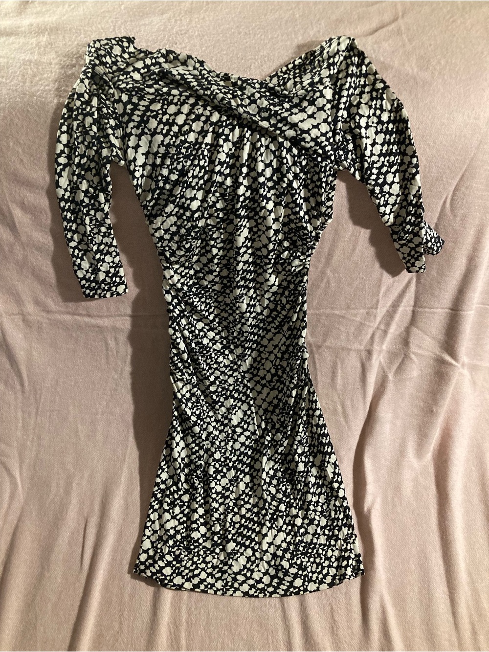 Diane Von Furstenberg Black and White Printed off shoulder Dress
